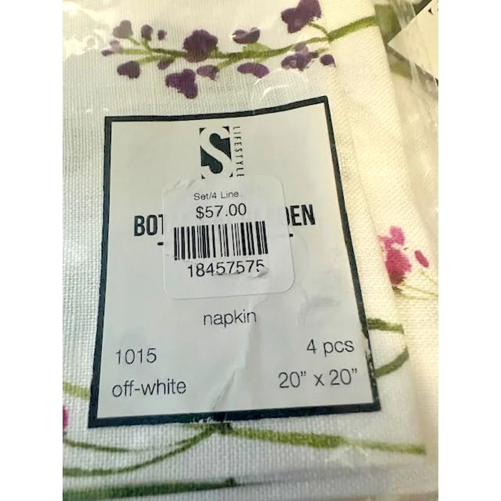 NWT Saro Lifestyle Botanical Garden 100% Linen Table Runner & 8 Napkins Floral S